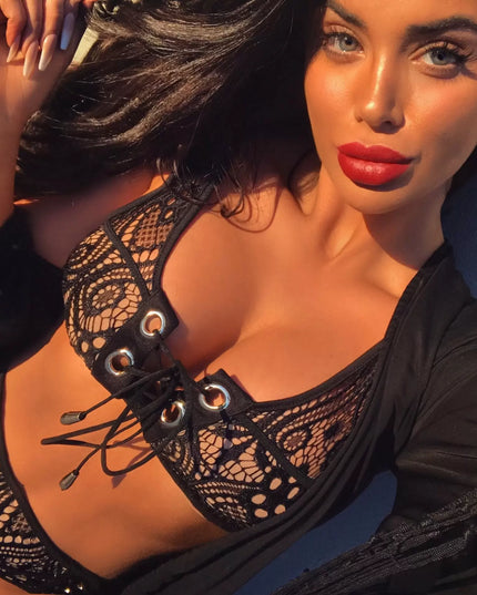 Damski dwuczęściowy strój kąpielowy bikini koronkowy wzór