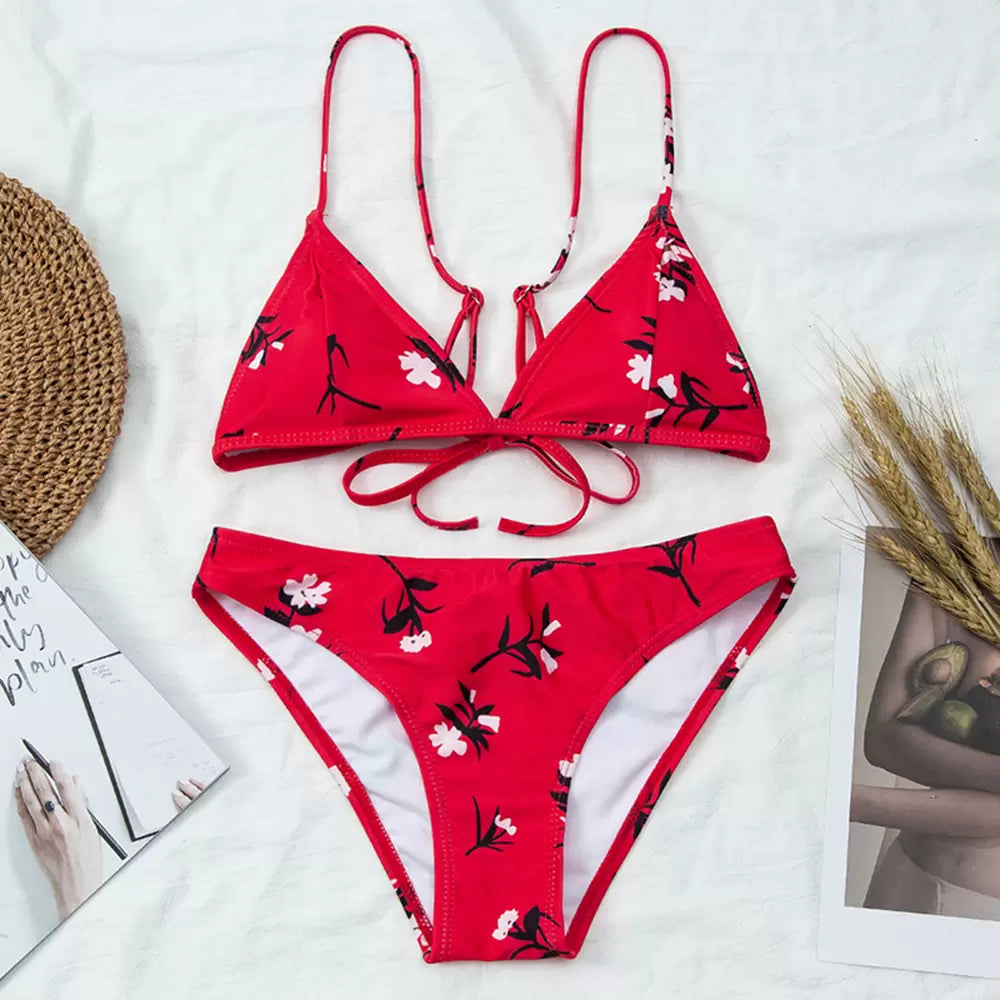 Damski dwuczęściowy strój kąpielowy bikini w kwiaty