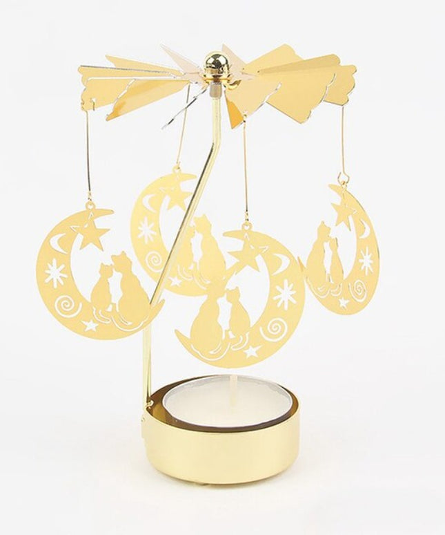 Świąteczny złoty świecznik z wiatraczkiem i księżycami